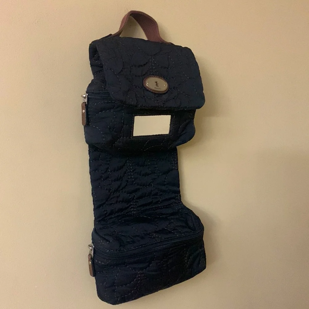 Fossil Black & Brown Quilted Cosmetic | Toiletries Bag NICE
